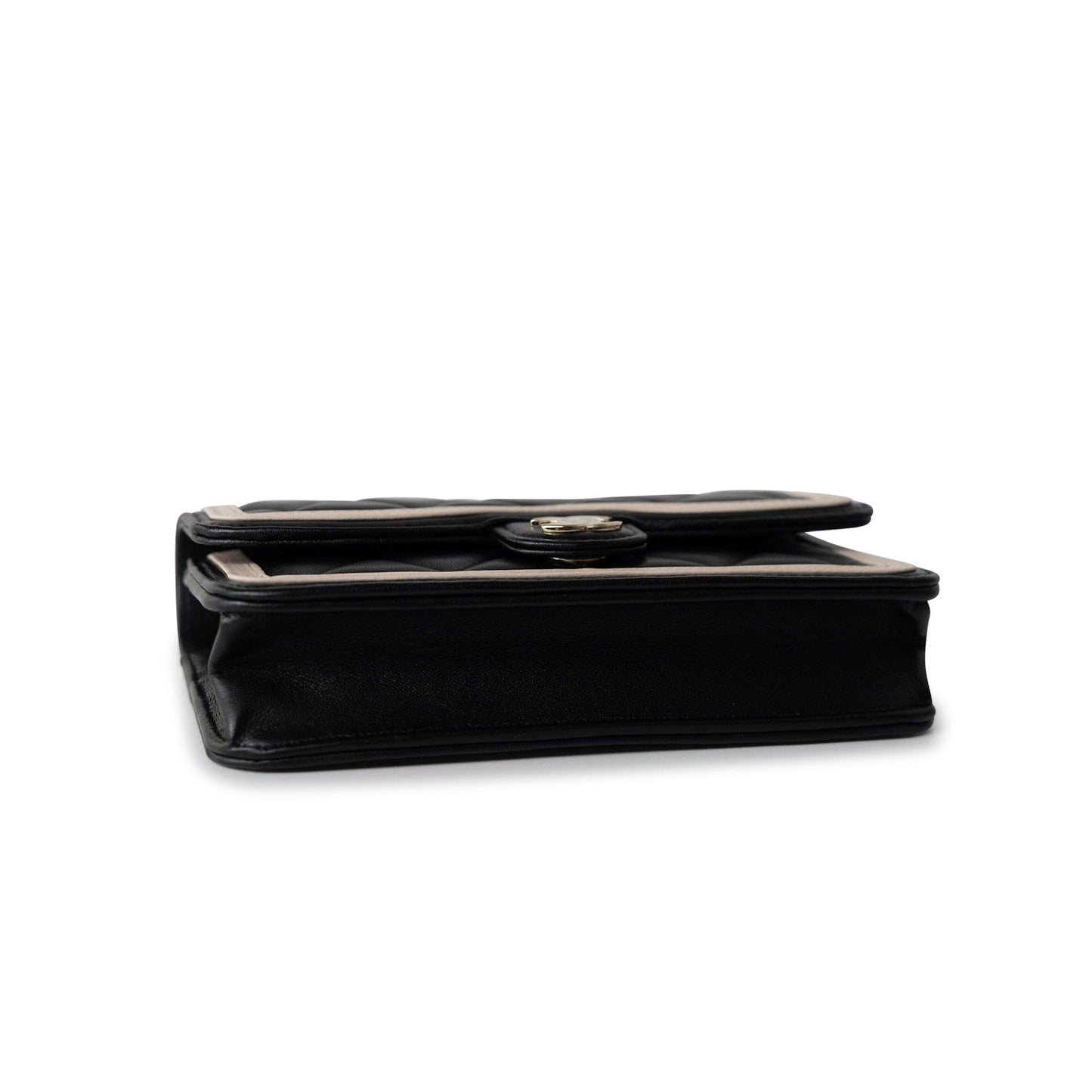 23B Black / Beige O Phone Holder w/ Chain Flap Light Gold Hardware