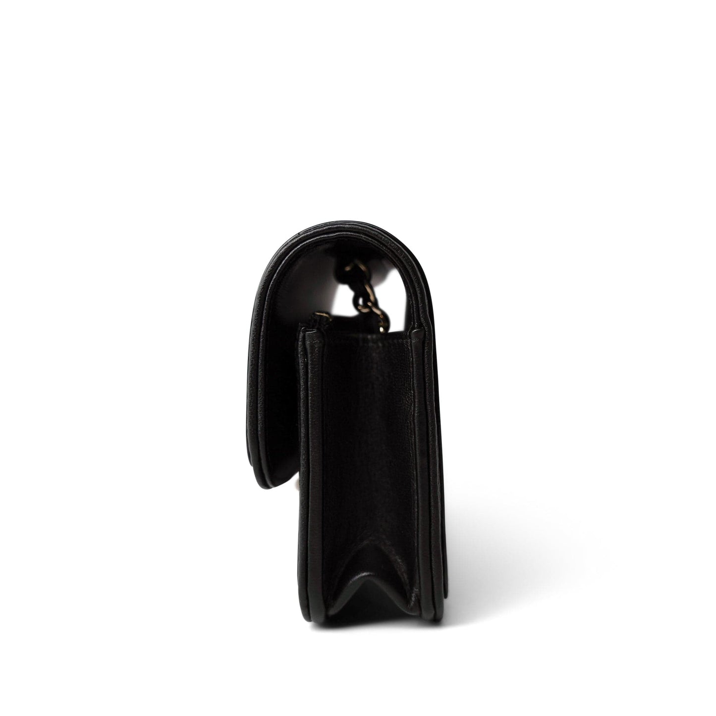 23B Black Lambskin Quilted O Phone Holder With Chain