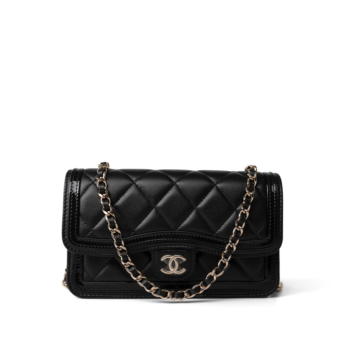 23B Black Lambskin Quilted O Phone Holder With Chain