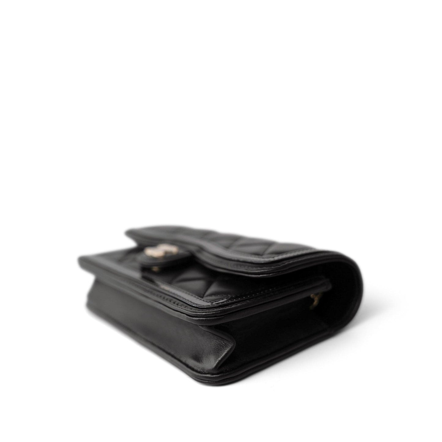 23B Black Lambskin Quilted O Phone Holder With Chain