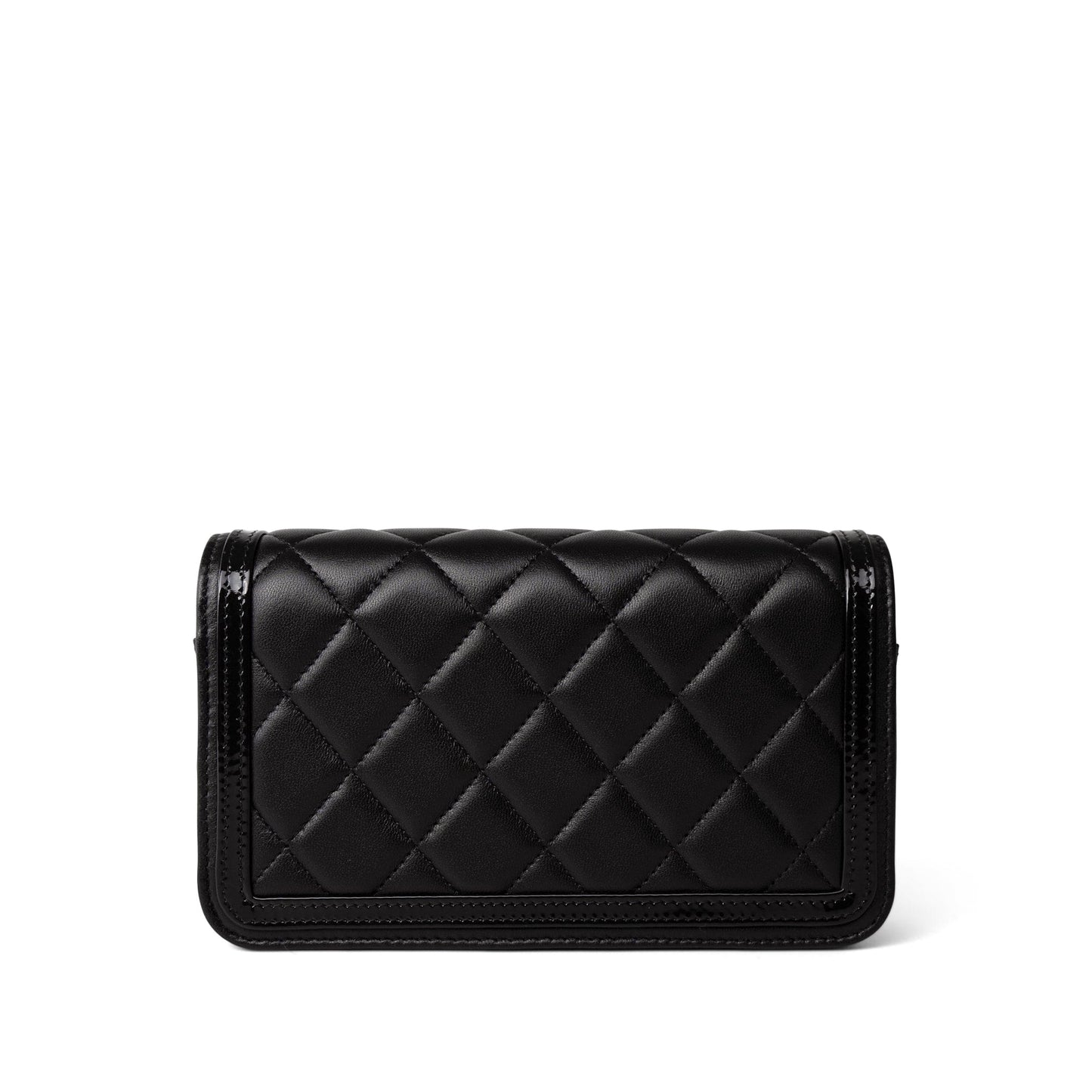 23B Black Lambskin Quilted O Phone Holder With Chain