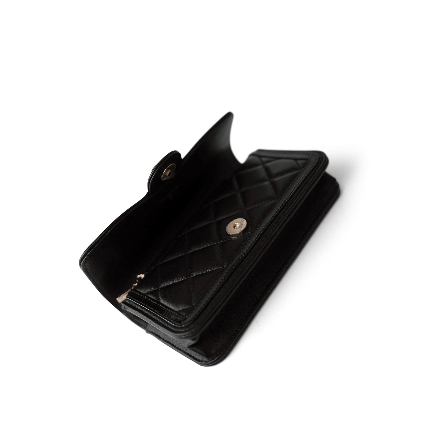 23B Black Lambskin Quilted O Phone Holder With Chain