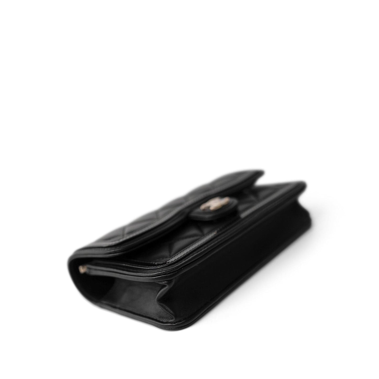 23B Black Lambskin Quilted O Phone Holder With Chain