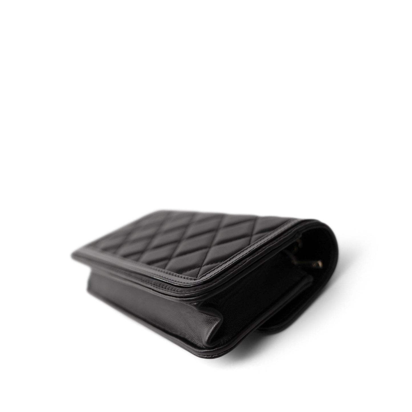 23B Black Lambskin Quilted O Phone Holder With Chain