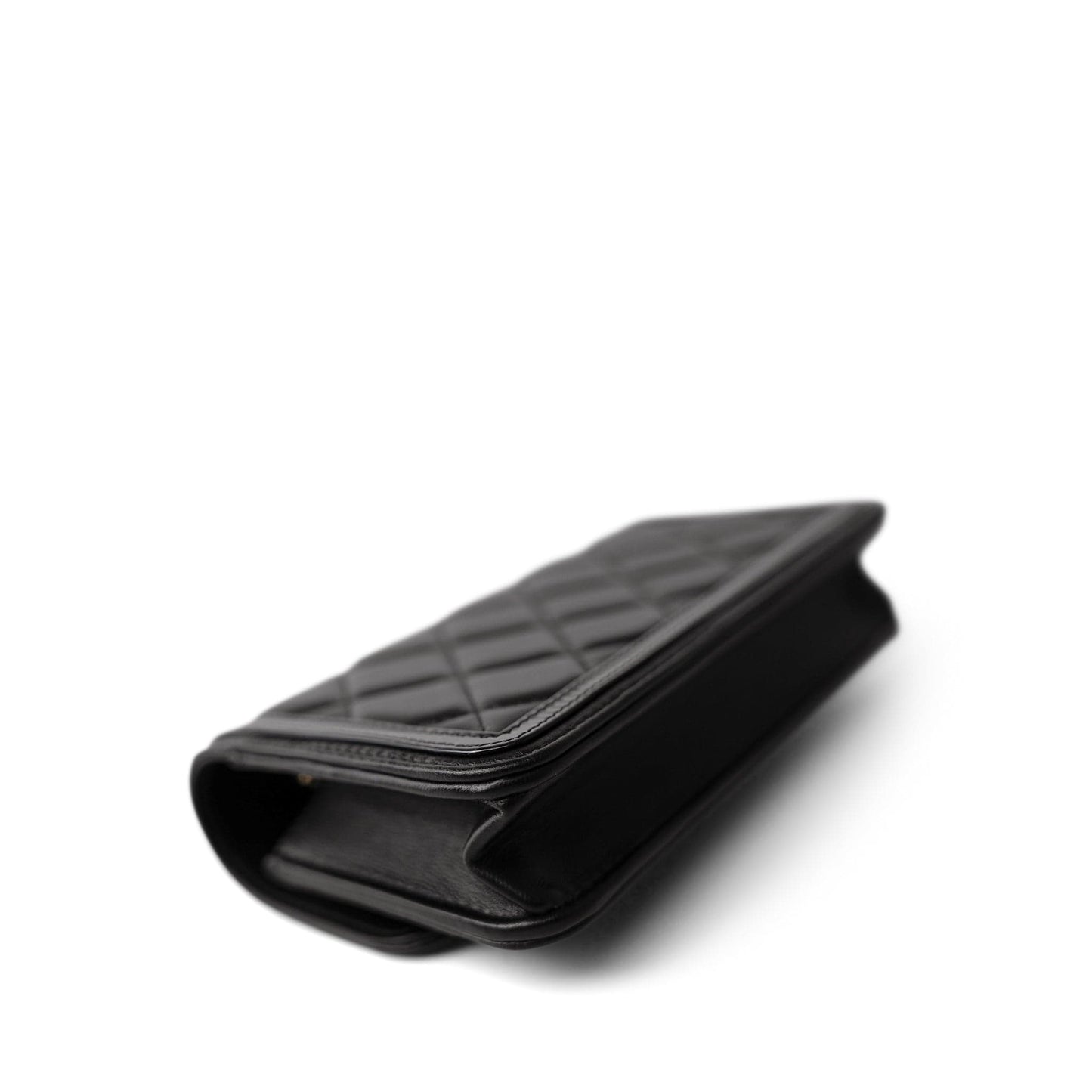 23B Black Lambskin Quilted O Phone Holder With Chain