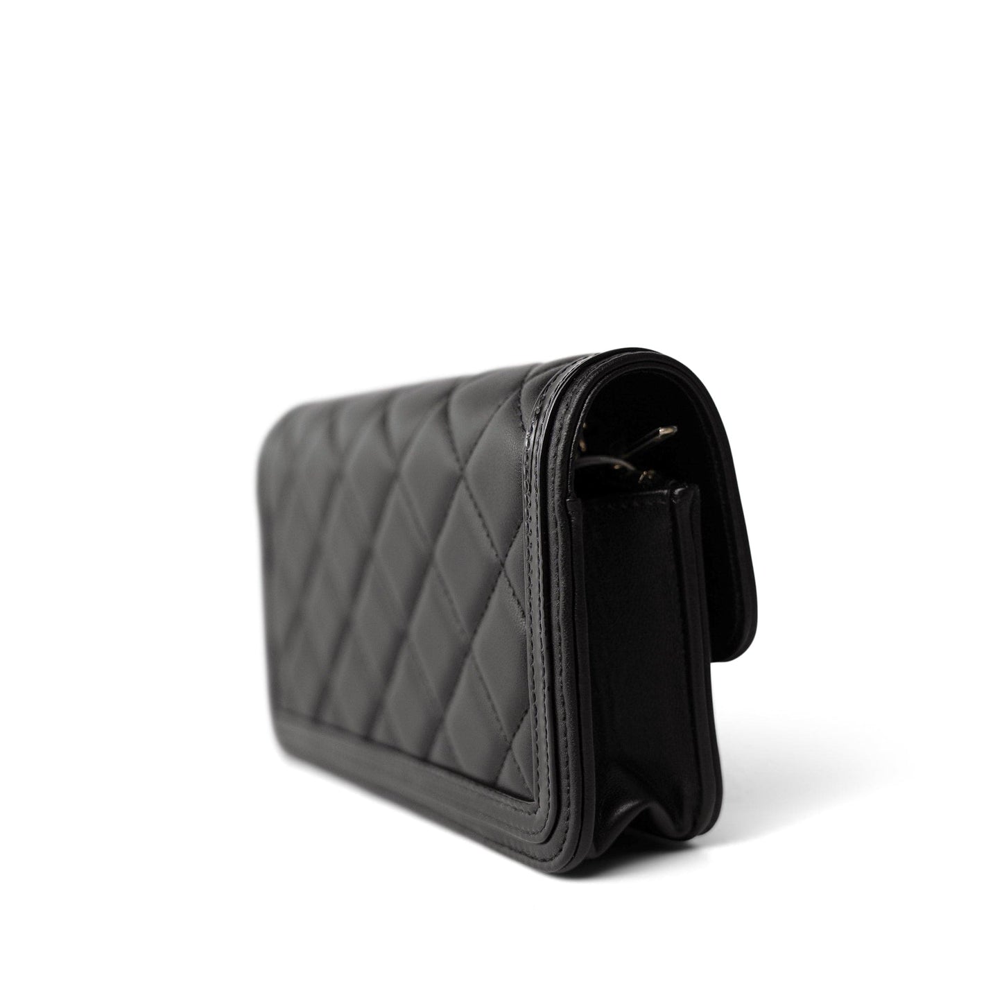 23B Black Lambskin Quilted O Phone Holder With Chain