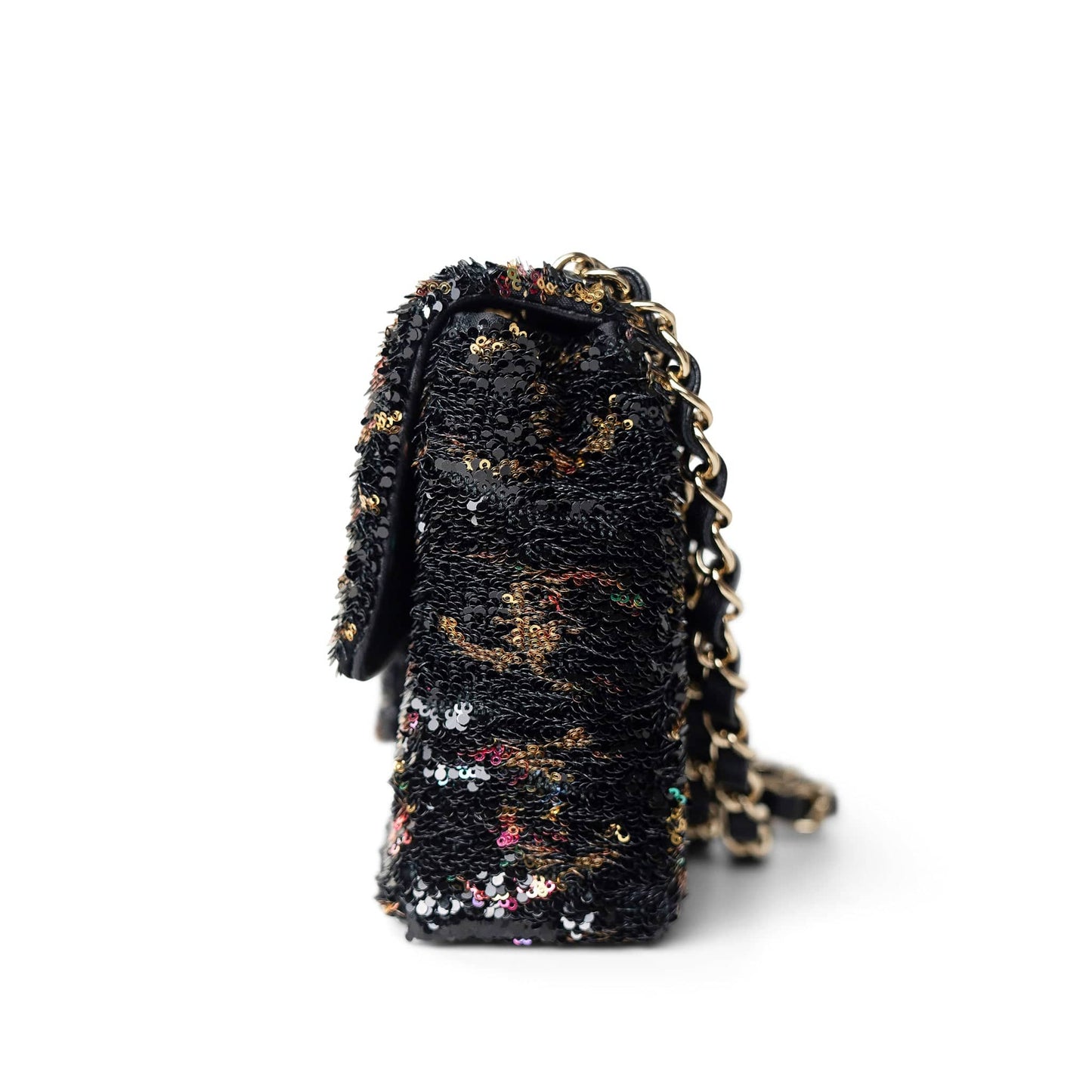 23B Black Multicolor Reversible Sequins Single Flap Bag