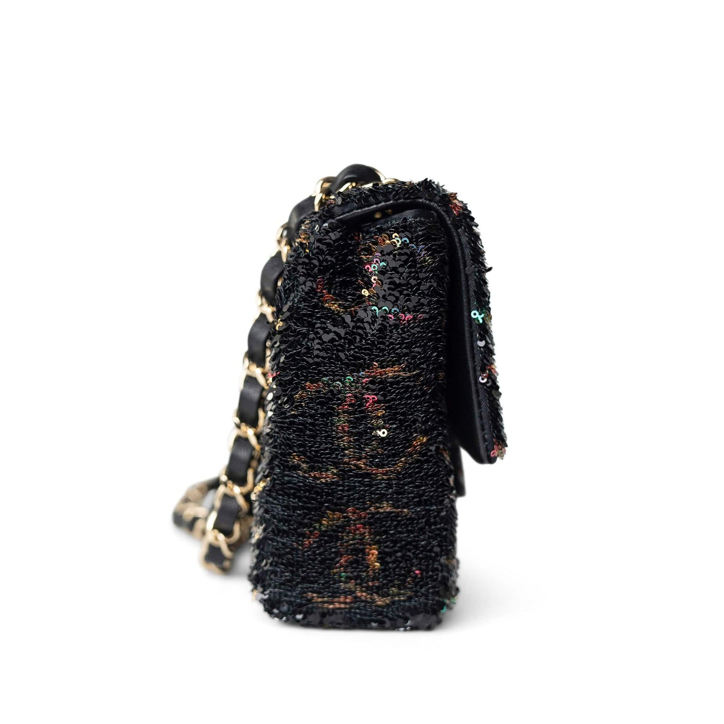 23B Black Multicolor Reversible Sequins Single Flap Bag