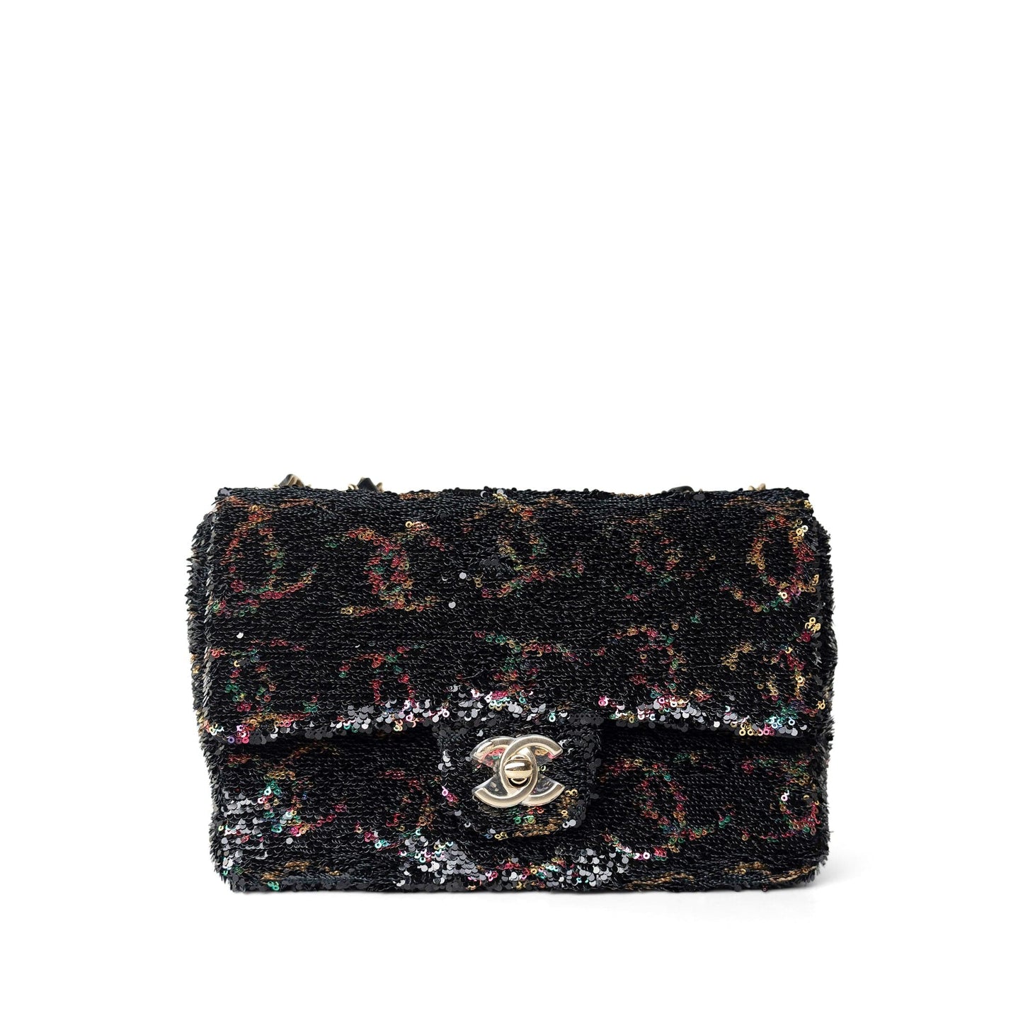 23B Black Multicolor Reversible Sequins Single Flap Bag