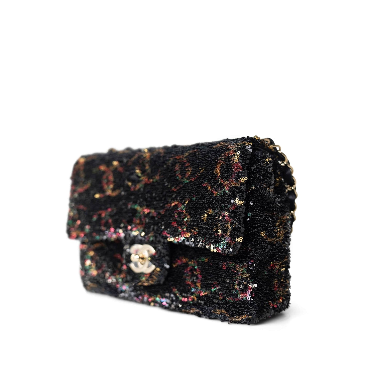 23B Black Multicolor Reversible Sequins Single Flap Bag