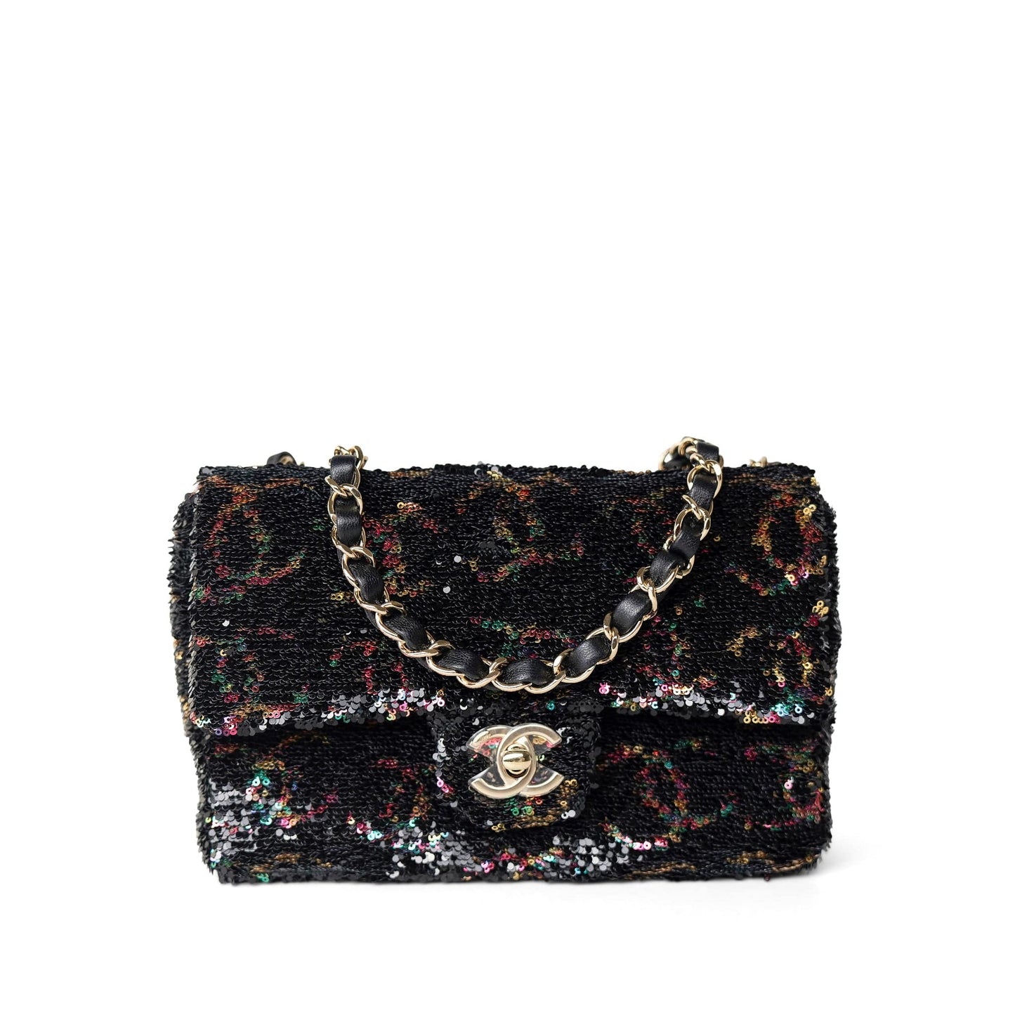 23B Black Multicolor Reversible Sequins Single Flap Bag