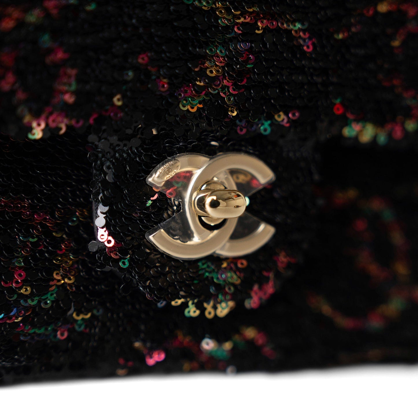 23B Black Multicolor Reversible Sequins Single Flap Bag