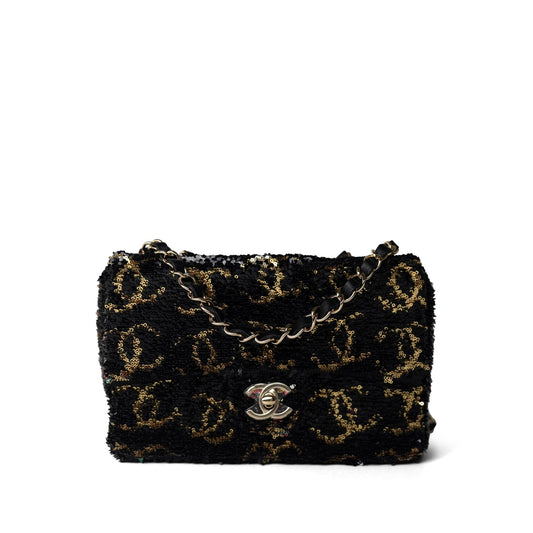 23B Black Multicolor Reversible Sequins Single Flap Bag