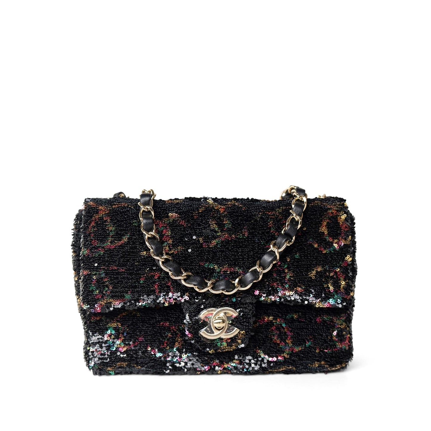 23B Black Multicolor Reversible Sequins Single Flap Bag