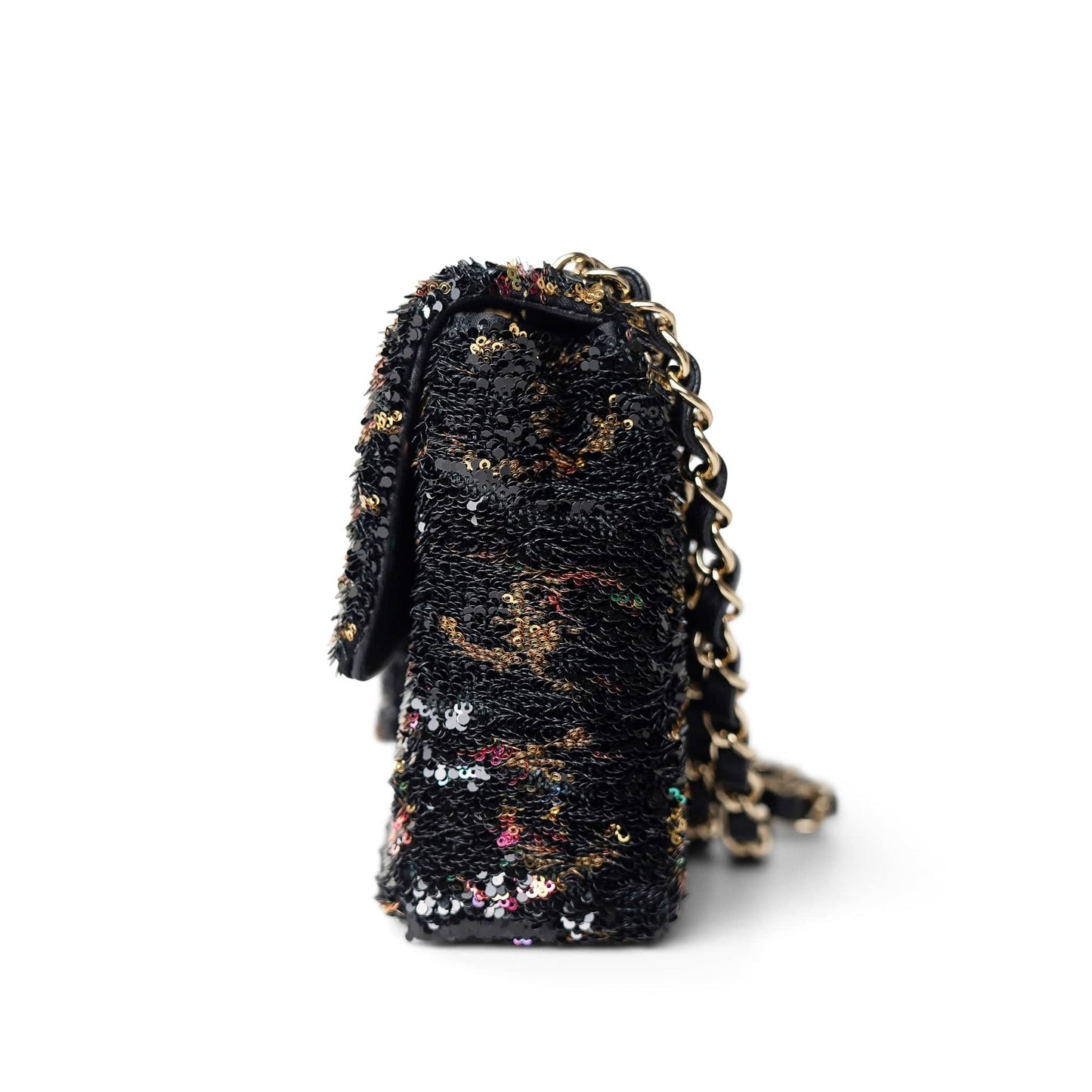 23B Black Multicolor Reversible Sequins Single Flap Bag