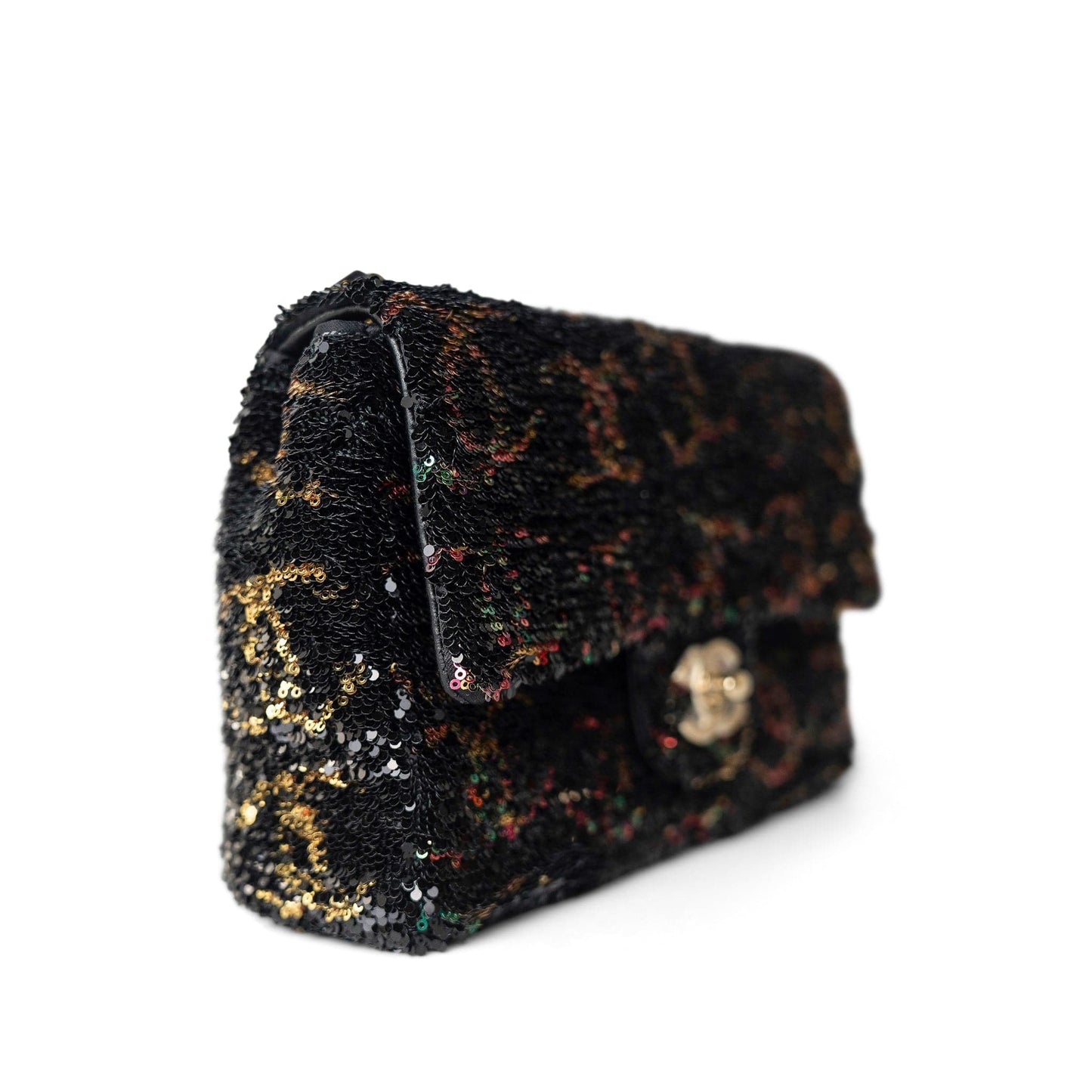 23B Black Multicolor Reversible Sequins Single Flap Bag