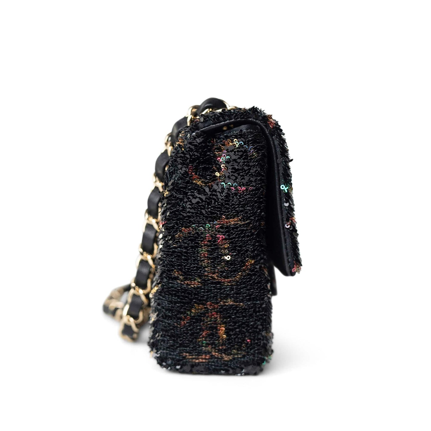 23B Black Multicolor Reversible Sequins Single Flap Bag