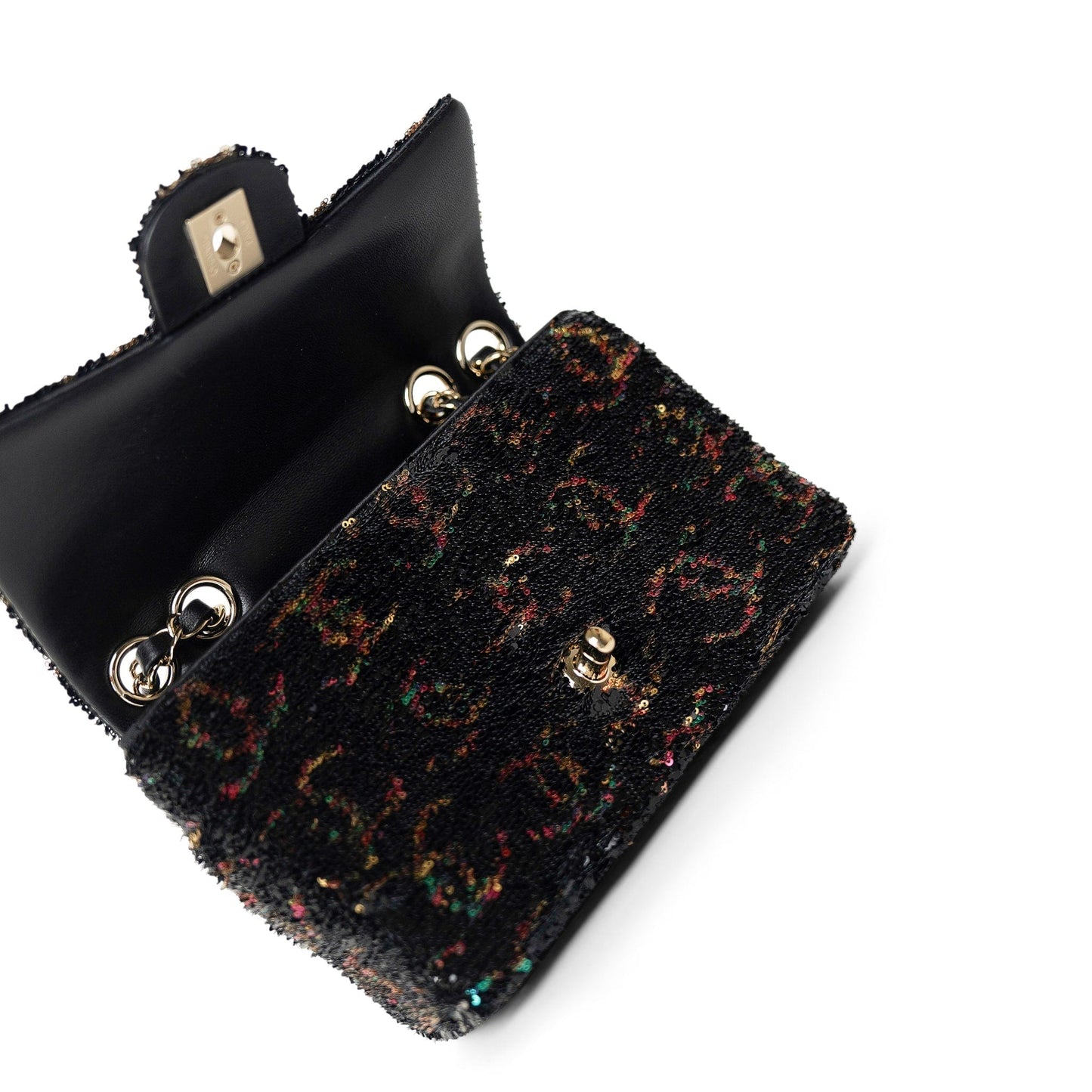 23B Black Multicolor Reversible Sequins Single Flap Bag