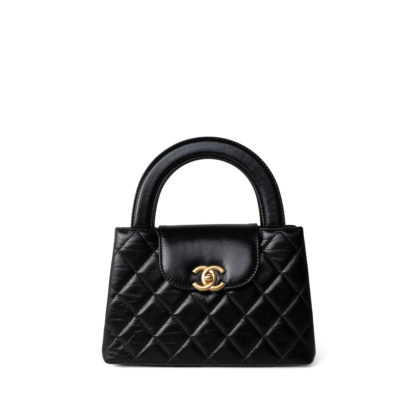 23K Shiny Black Aged Calfskin Quilted Nano Kelly Shopping Bag