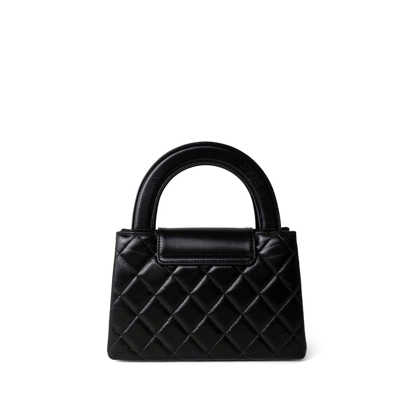 23K Shiny Black Aged Calfskin Quilted Nano Kelly Shopping Bag