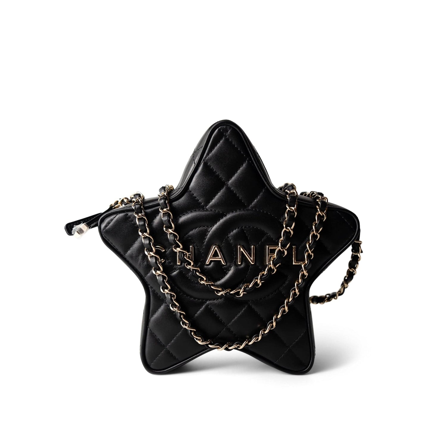 24C Black Lambskin Quilted Star Bag Light Gold Hardware