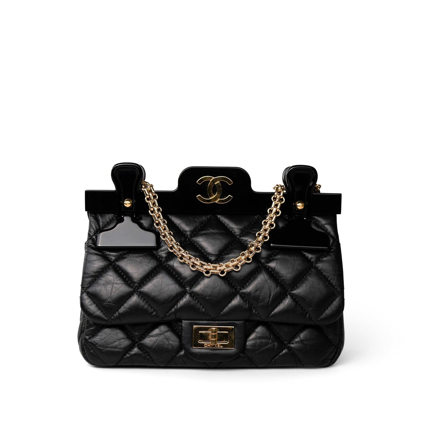 Black Aged Calfskin Quilted 2.55 Mini Reissue Hanger Flap Bag