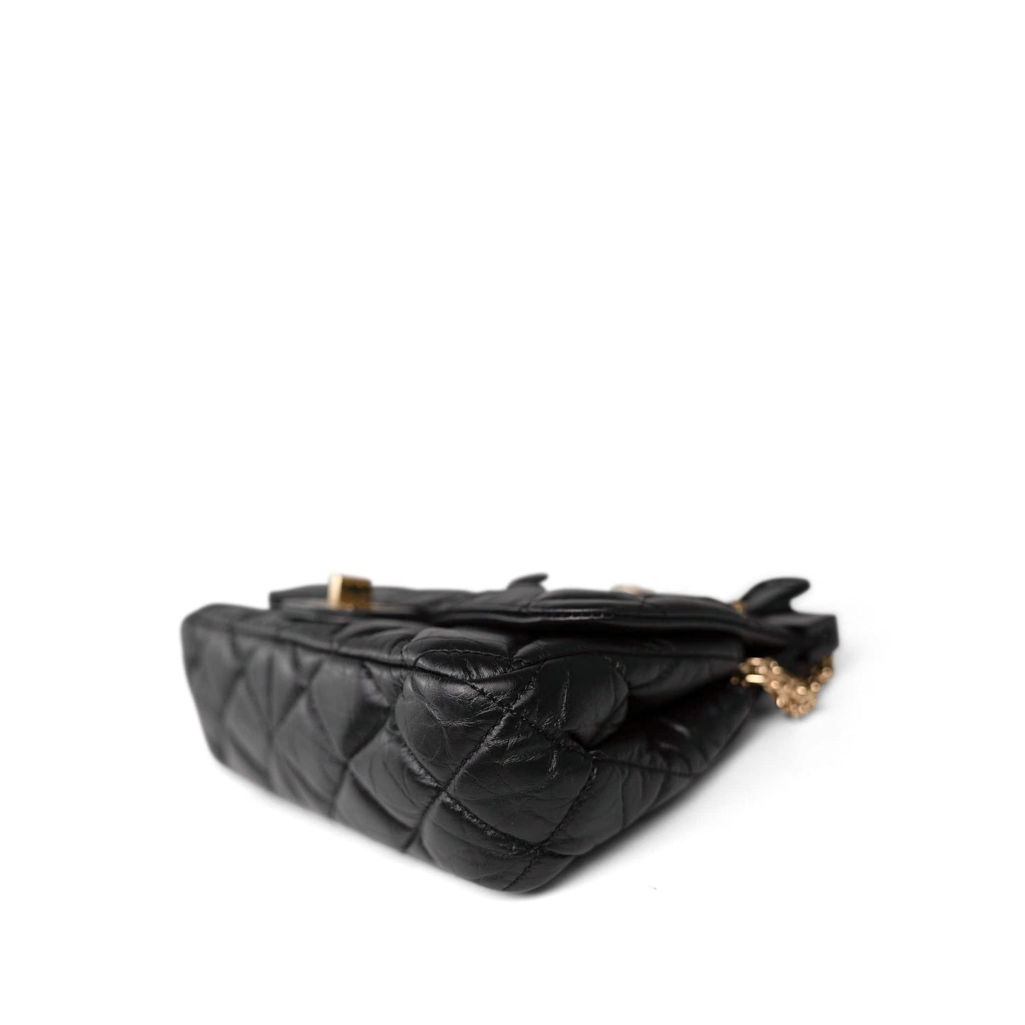 Black Aged Calfskin Quilted 2.55 Mini Reissue Hanger Flap Bag