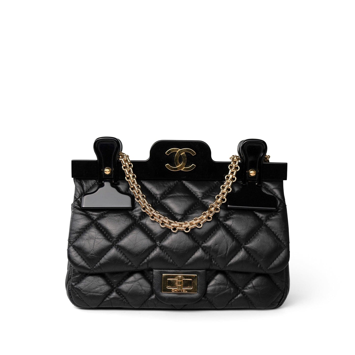 Black Aged Calfskin Quilted 2.55 Mini Reissue Hanger Flap Bag