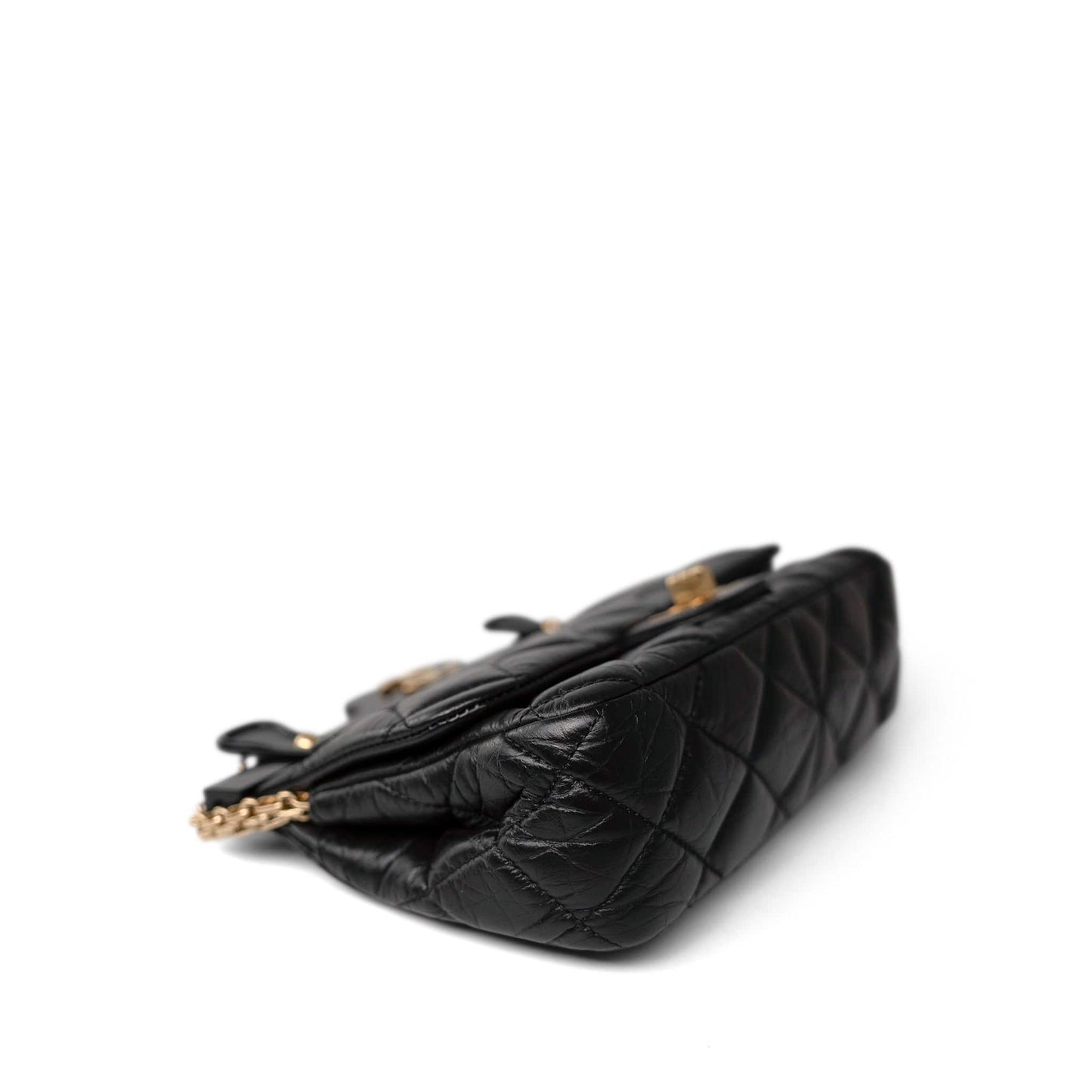 Black Aged Calfskin Quilted 2.55 Mini Reissue Hanger Flap Bag