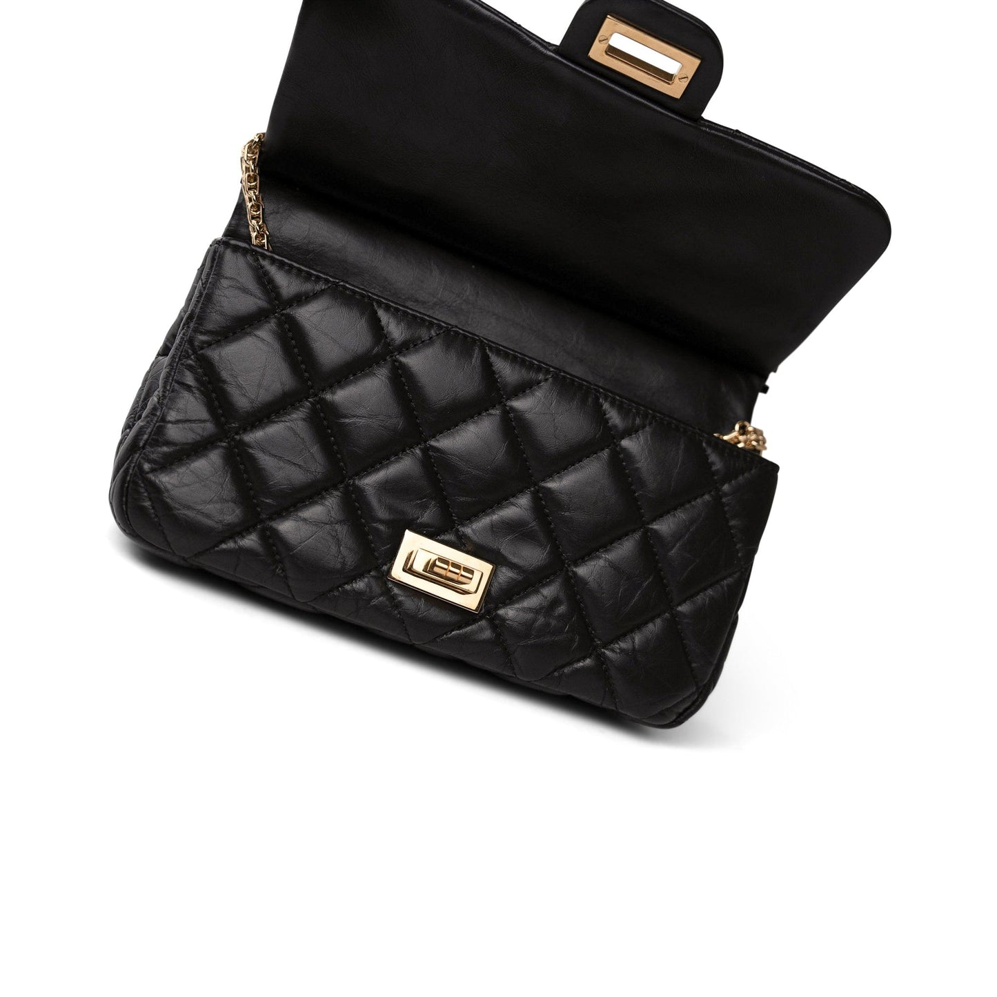 Black Aged Calfskin Quilted 2.55 Mini Reissue Hanger Flap Bag
