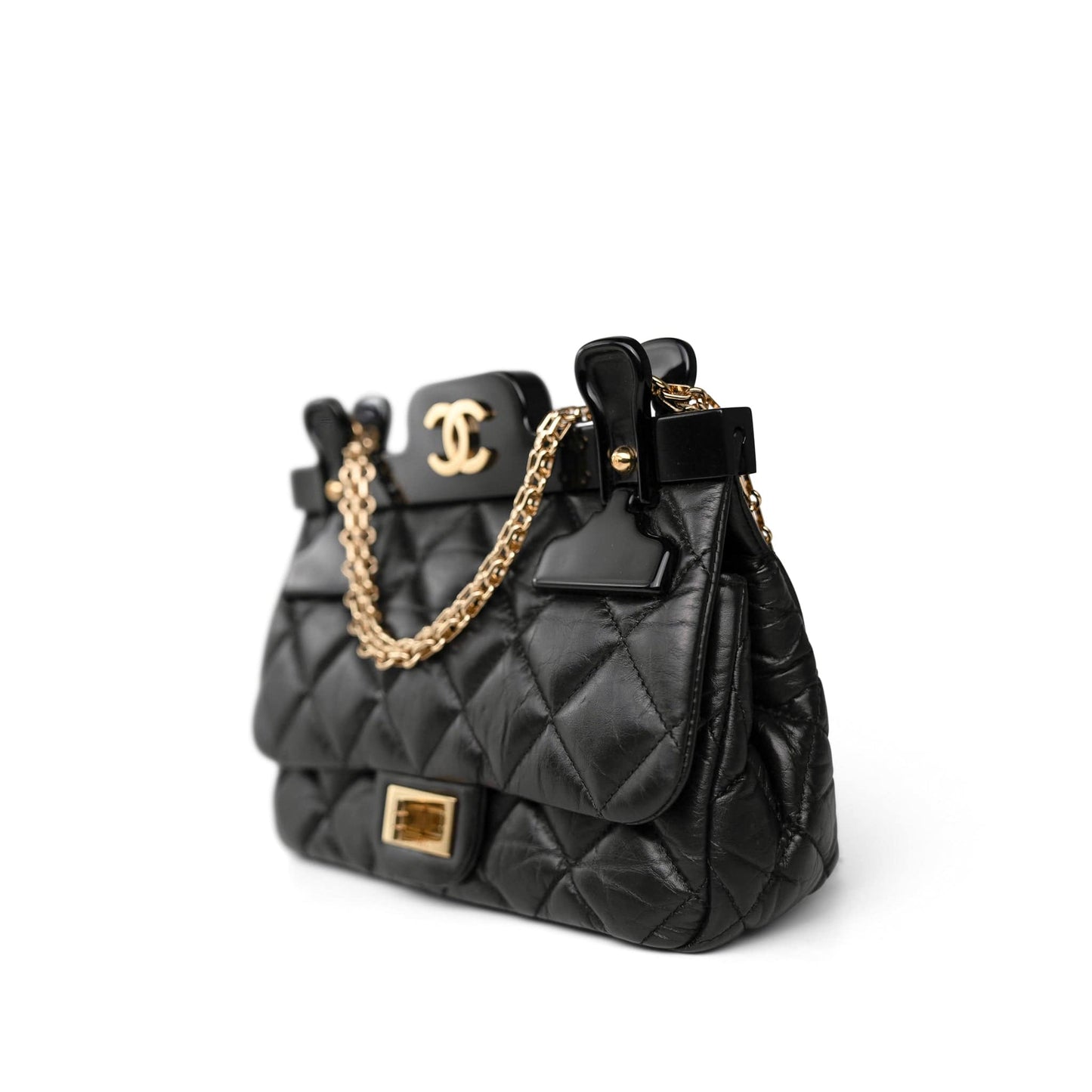 Black Aged Calfskin Quilted 2.55 Mini Reissue Hanger Flap Bag