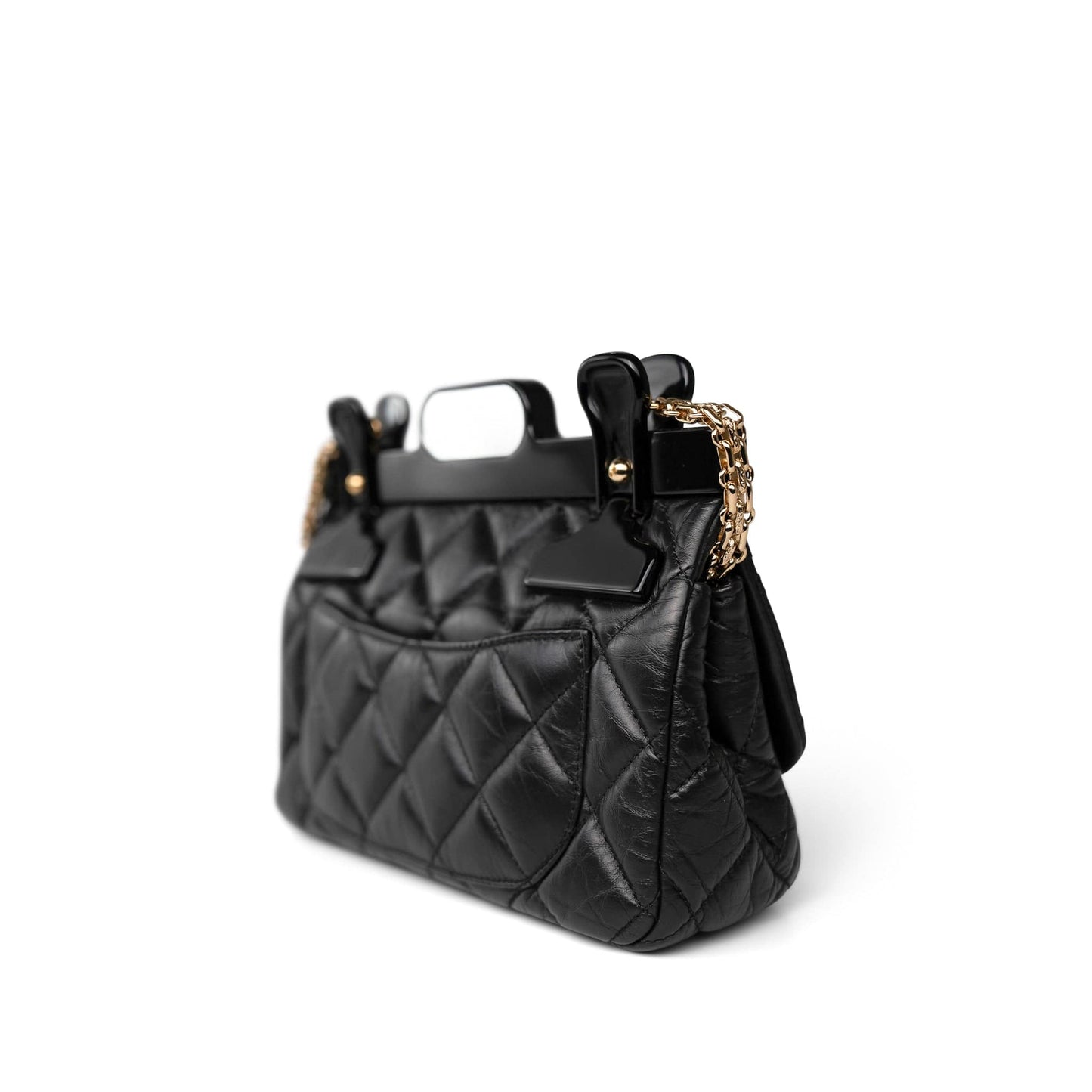 Black Aged Calfskin Quilted 2.55 Mini Reissue Hanger Flap Bag