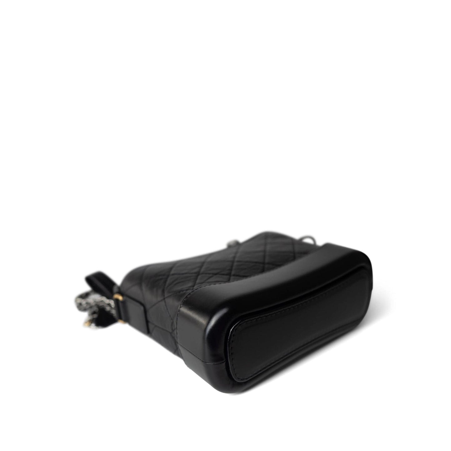 Black Aged Calfskin Quilted Gabrielle Hobo Bag Small Mixed Hardware