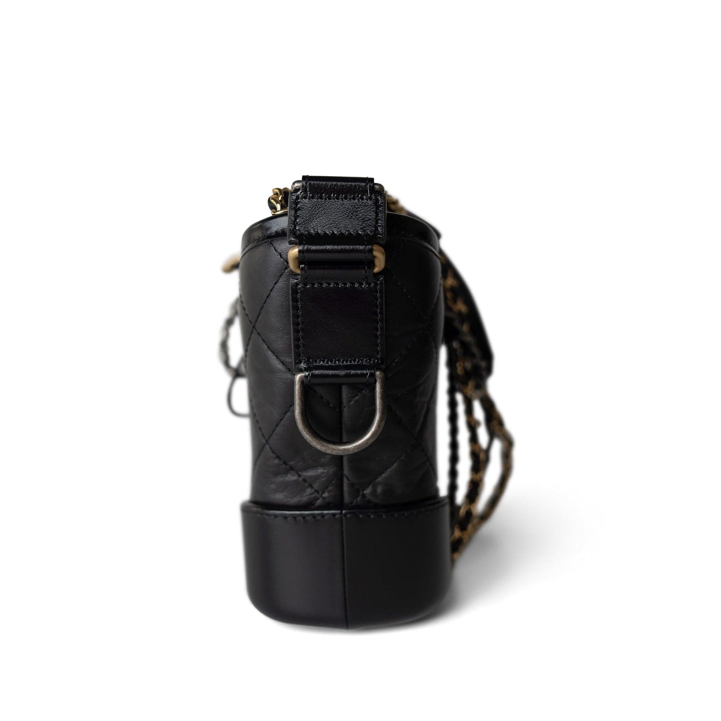 Black Aged Calfskin Quilted Gabrielle Hobo Bag Small Mixed Hardware