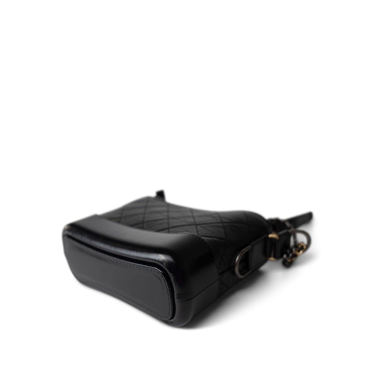 Black Aged Calfskin Quilted Gabrielle Hobo Bag Small Mixed Hardware