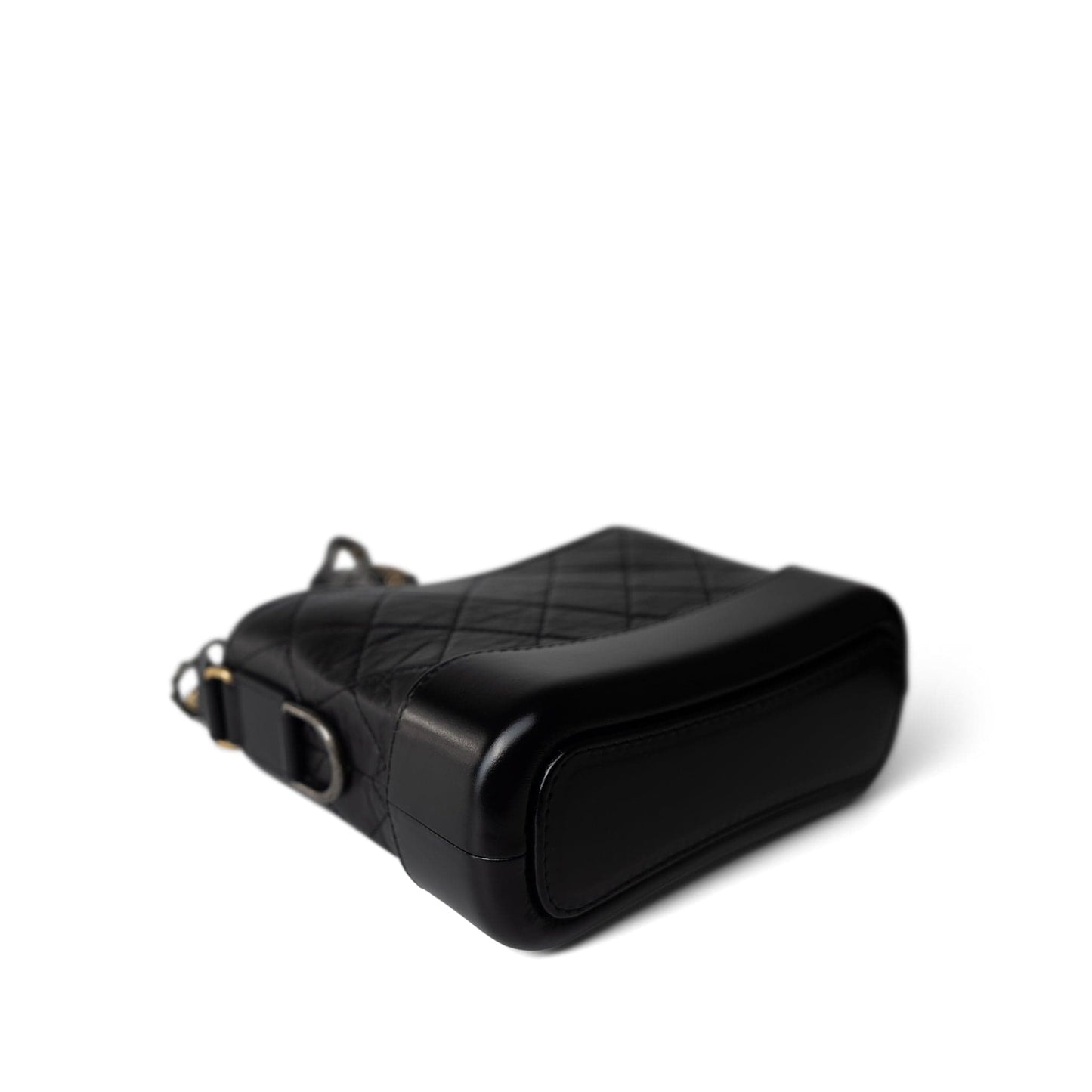 Black Aged Calfskin Quilted Gabrielle Hobo Bag Small Mixed Hardware