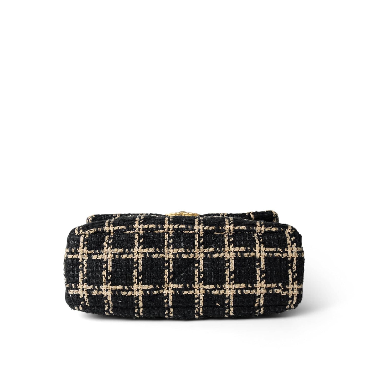 Black Beige Tweed Quilted 19 Flap Small Aged Gold Hardware