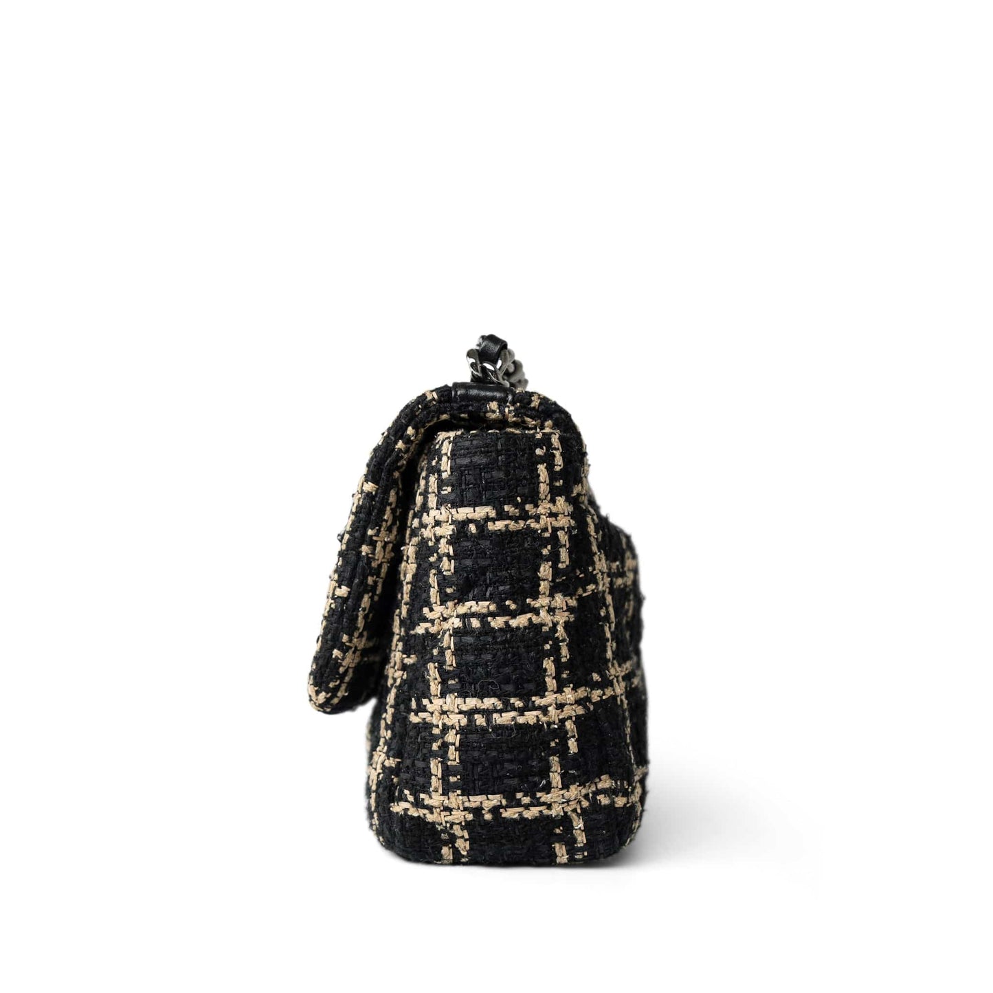 Black Beige Tweed Quilted 19 Flap Small Aged Gold Hardware