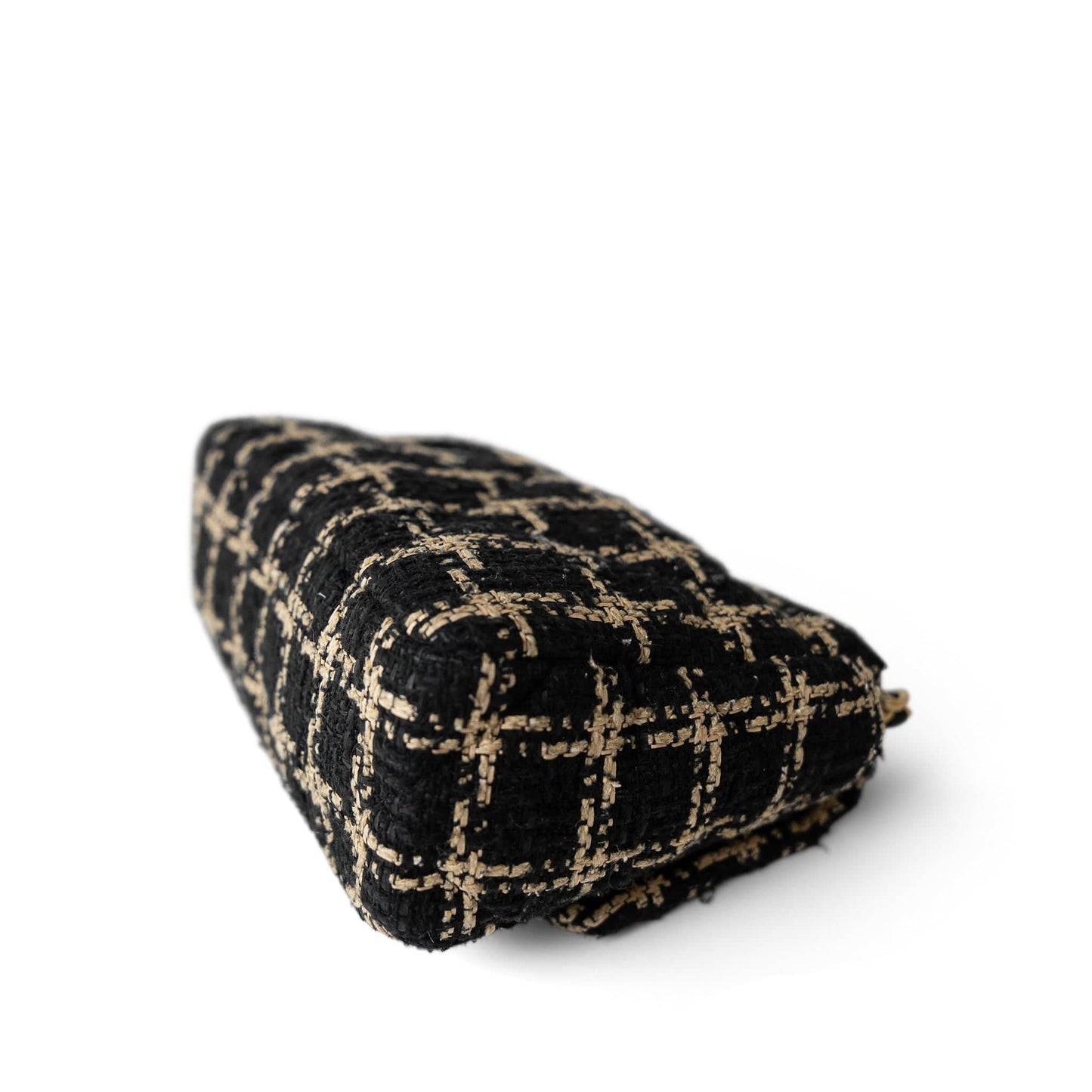 Black Beige Tweed Quilted 19 Flap Small Aged Gold Hardware