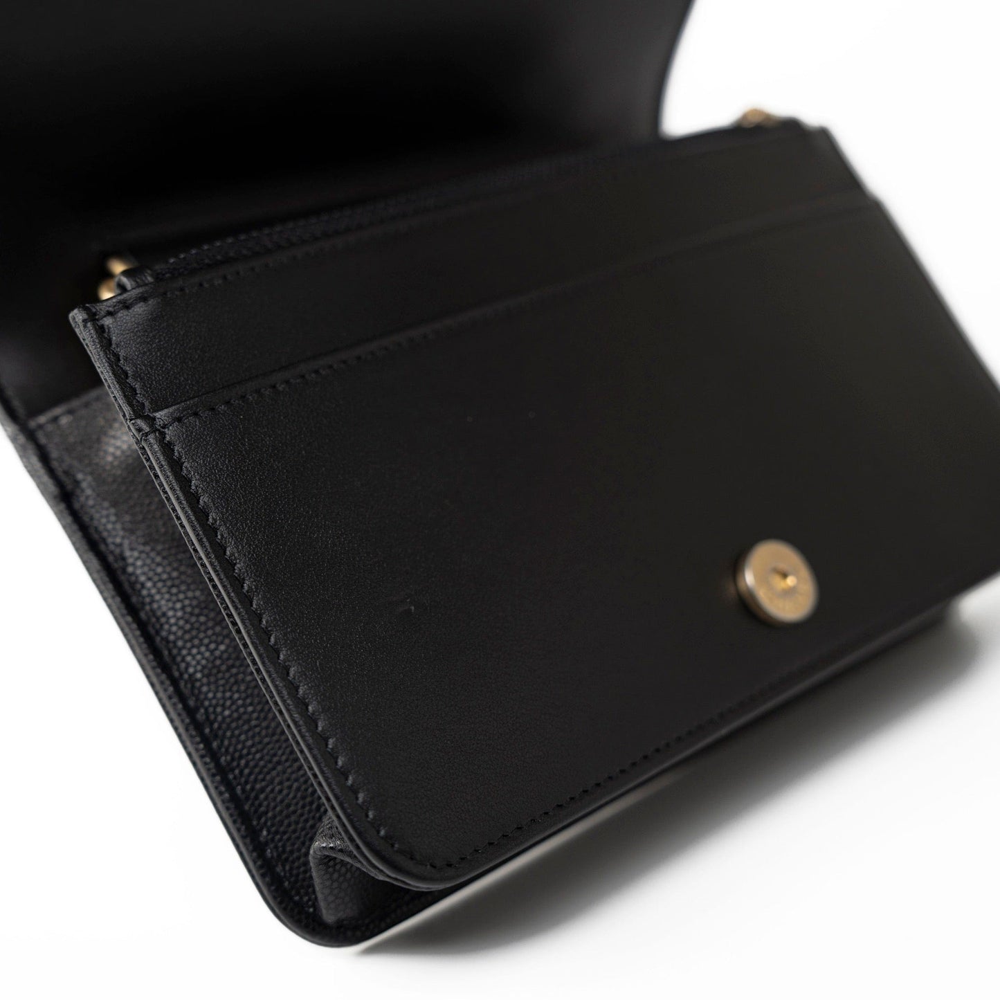 Black Caviar Quilted Boy Wallet on Chain (WOC) Antique Gold Hardware