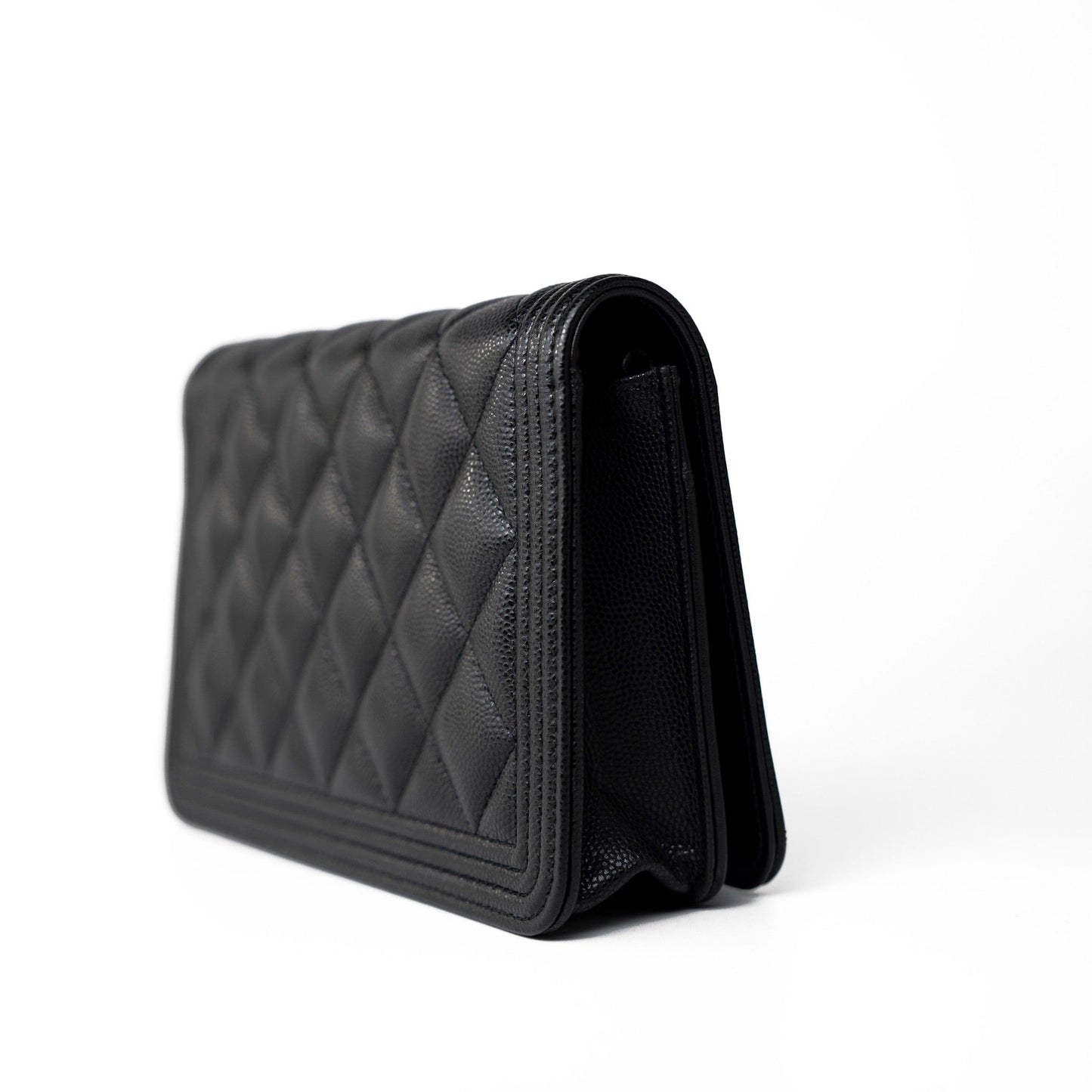 Black Caviar Quilted Boy Wallet on Chain (WOC) Antique Gold Hardware