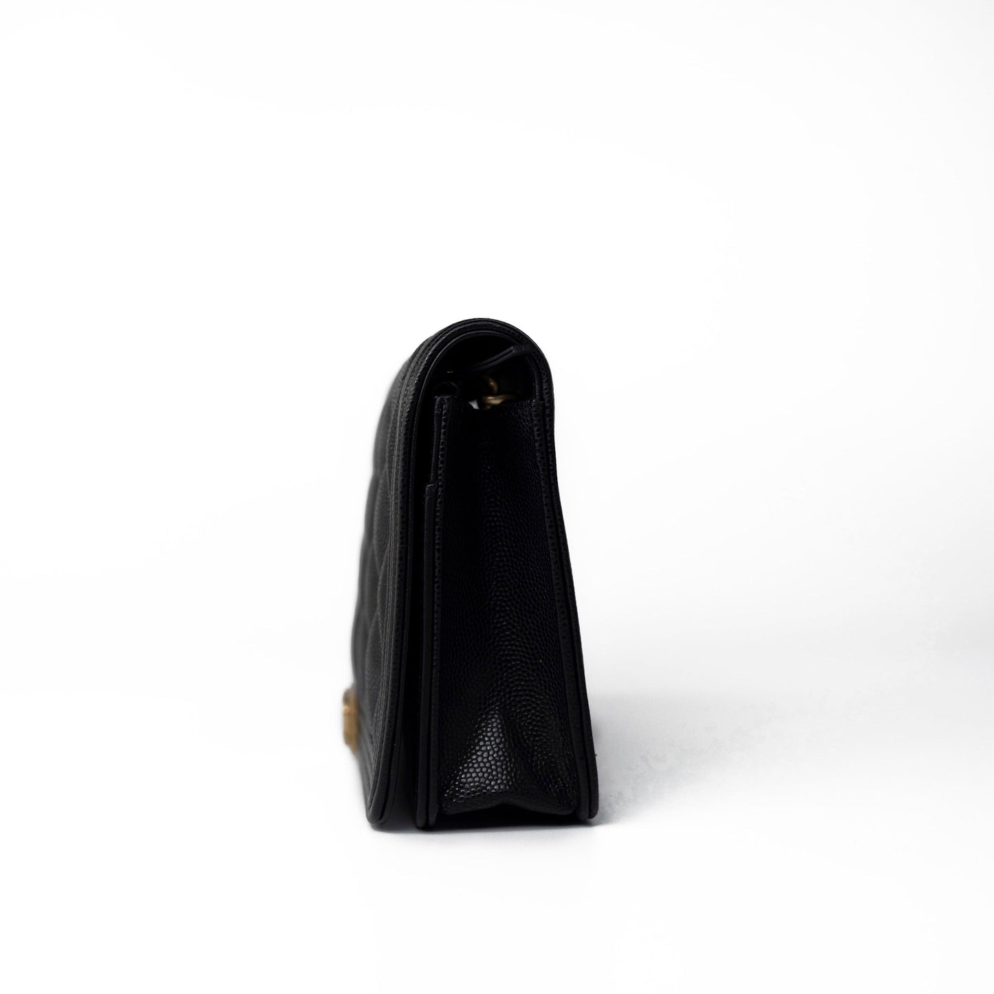 Black Caviar Quilted Boy Wallet on Chain (WOC) Antique Gold Hardware