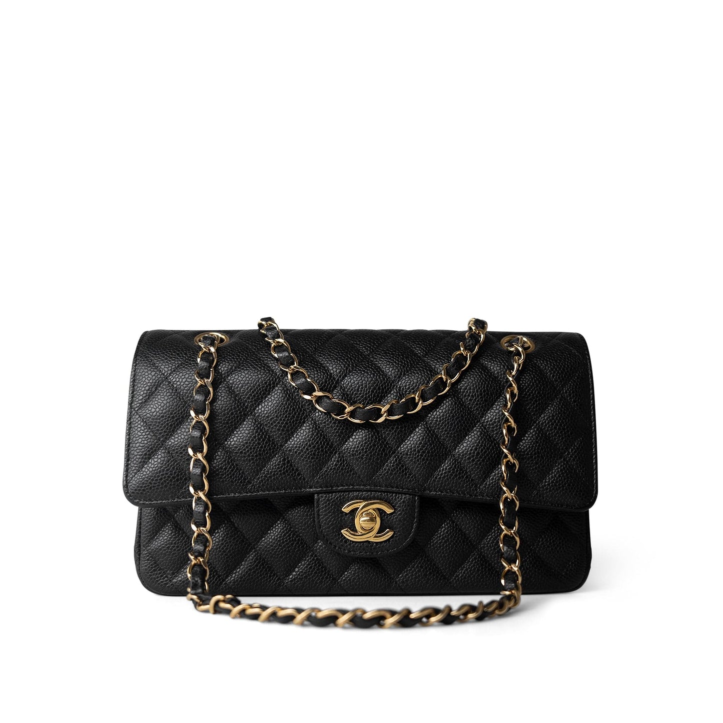 Black Caviar Quilted Classic Flap Medium Gold Hardware