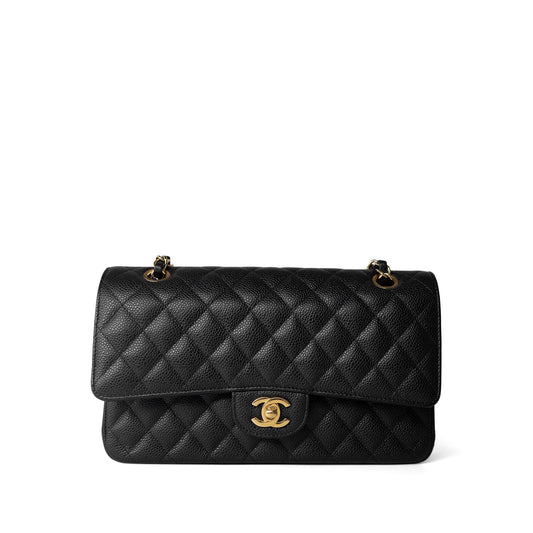 Black Caviar Quilted Classic Flap Medium Gold Hardware