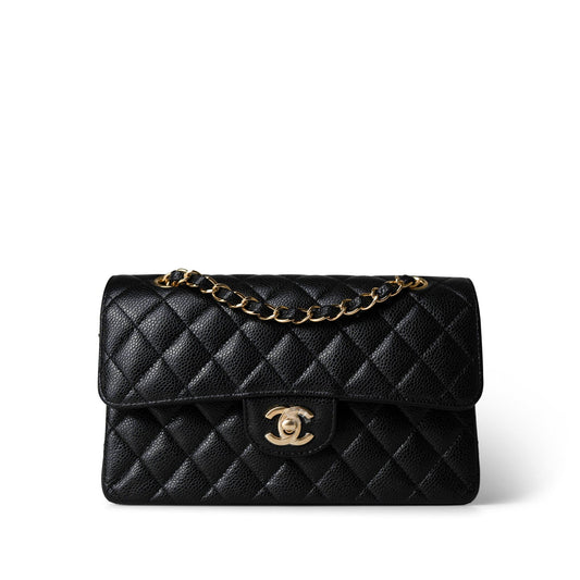 Black Caviar Quilted Classic Flap Small Gold Hardware