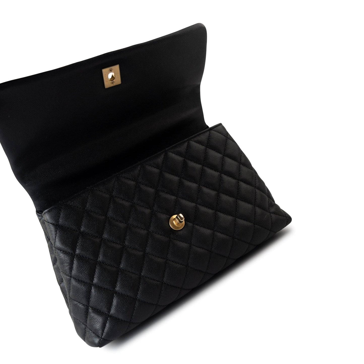 Black Caviar Quilted Coco Handle Medium Antique Gold Hardware
