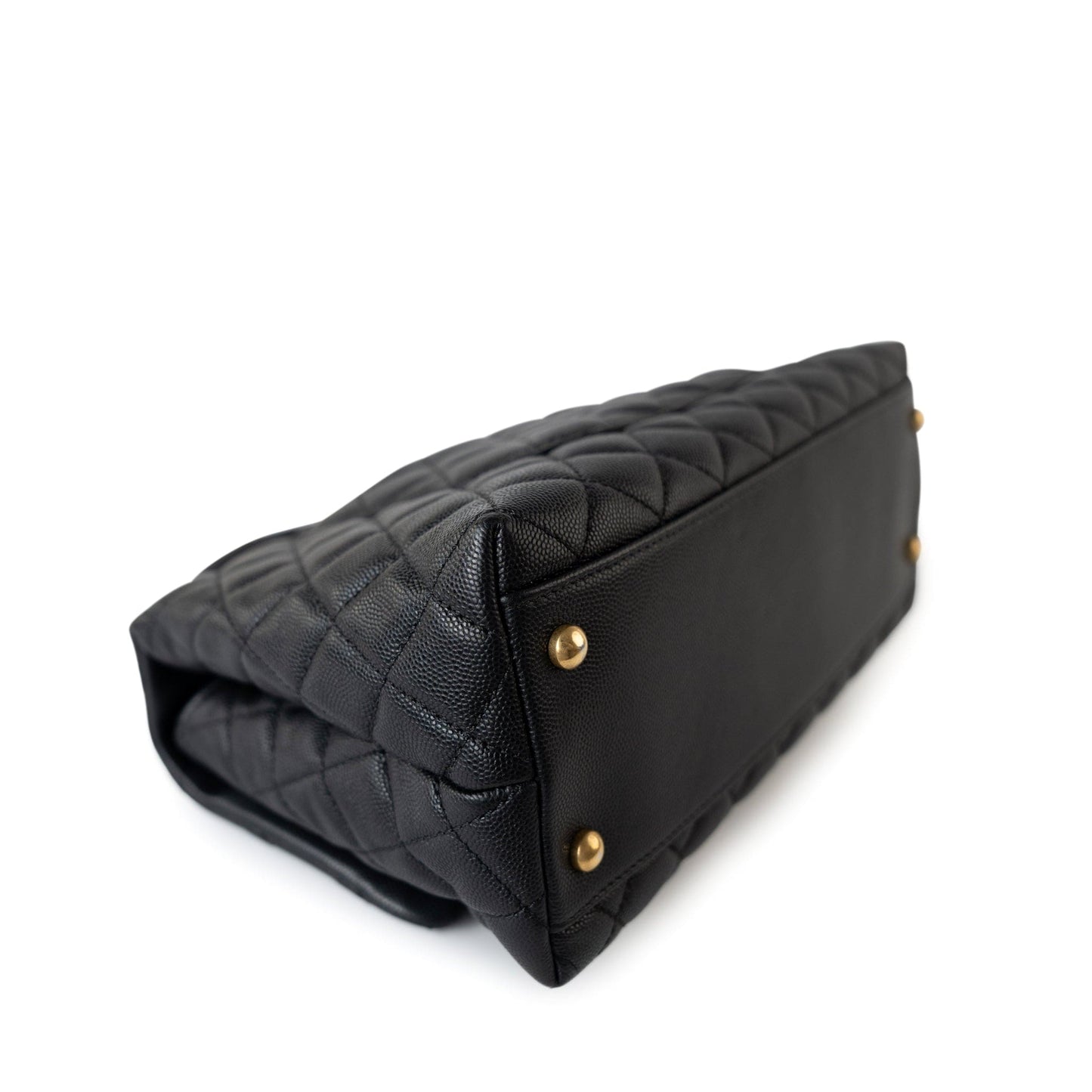 Black Caviar Quilted Coco Handle Medium Antique Gold Hardware