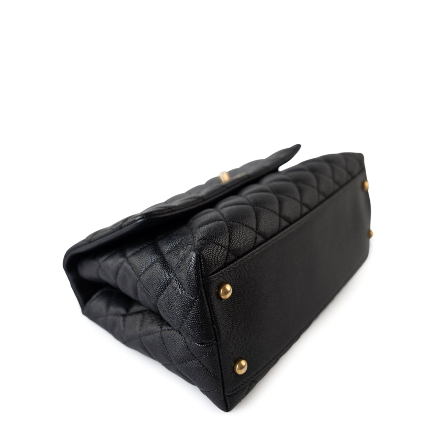 Black Caviar Quilted Coco Handle Medium Antique Gold Hardware