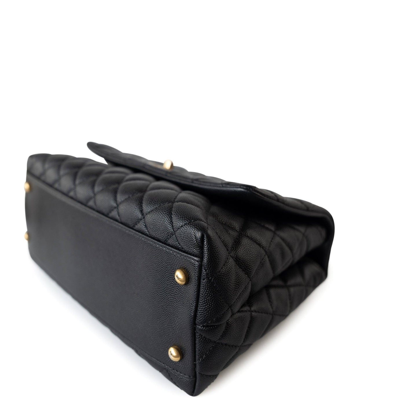 Black Caviar Quilted Coco Handle Medium Antique Gold Hardware