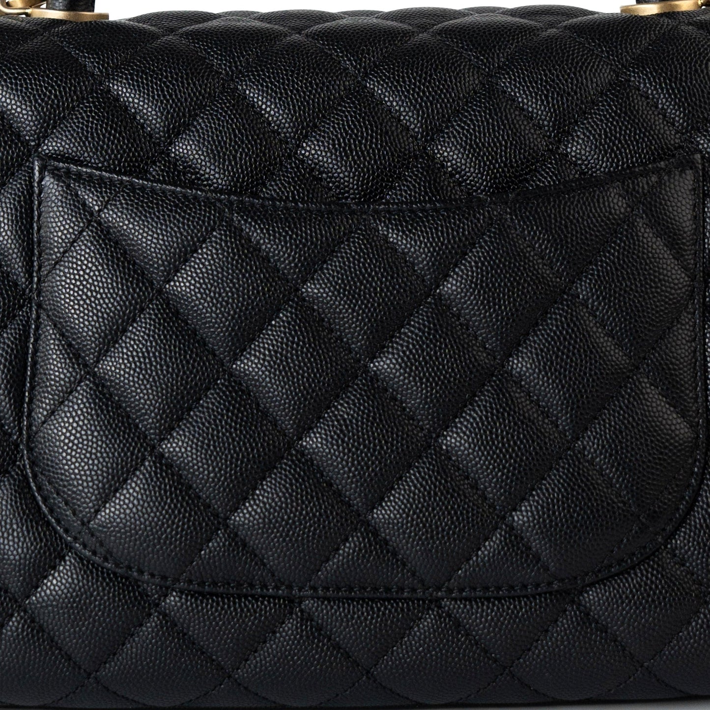 Black Caviar Quilted Coco Handle Medium Antique Gold Hardware